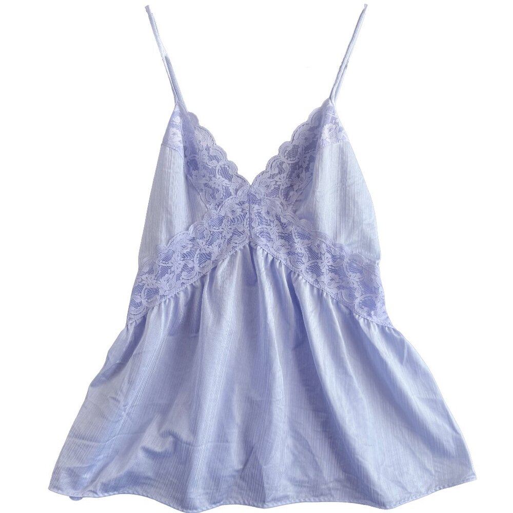 NWT Vintage Sears Blue Romantic Lace Nylon Tricot Cami Top Medium (12–14)